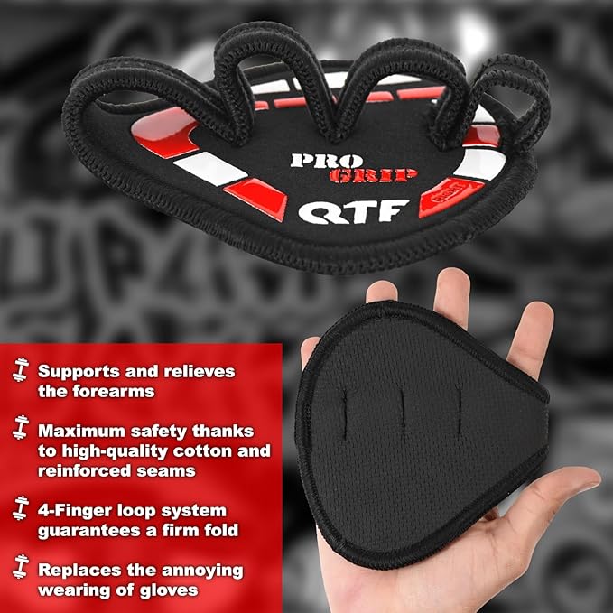 QTF Gym Grips Pads - Neoprene Gloves Gym Palm Protector Weight Lifting Grips Replacement of Workout Gloves Men and Women - Lifting Grip Pads for Weightlifting, Calisthenics & Pull Ups.