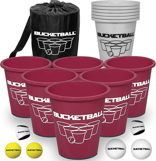 BucketBall | Team Color Edition | Combo Pack (Maroon/Silver): Original Yard Pong Game: Best Camping, Beach, Lawn, Outdoor, Family, Adult, Tailgate, Jumbo, Giant Game