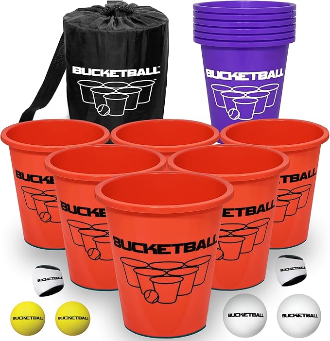 BucketBall | Team Color Edition | Combo Pack (Orange/Purple): Original Yard Pong Game: Best Camping, Beach, Lawn, Outdoor, Family, Adult, Tailgate, Jumbo, Giant Game