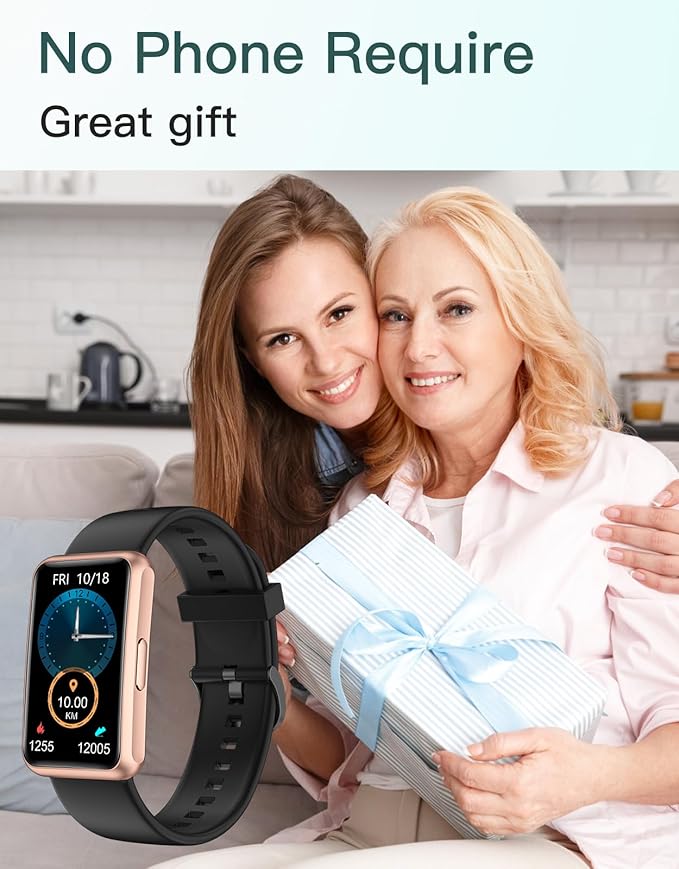 HUAKUA Fitness Tracker Watch for Men Women, No Bluetooth No APP No Phone Needed, IP68 Waterproof Full Touch Screen Sports Watch with Steps Calories Counter Sleep Tracker Alarm Clock (Black/Gold)