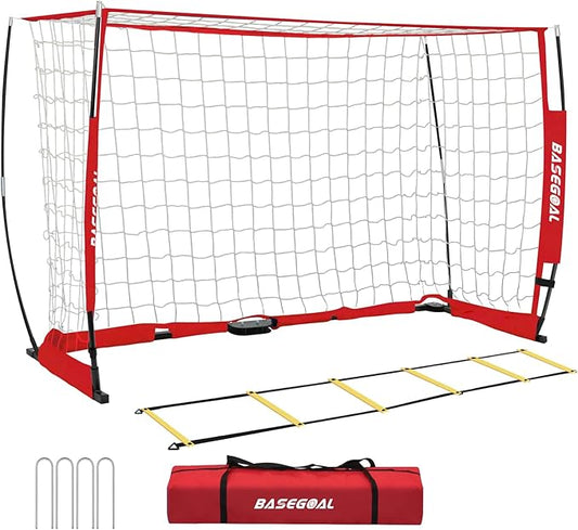Soccer Goal,Soccer Net,Soccer Goals for Backyard,with Bow Frame,Collapsible Metal Base and Agility Ladder