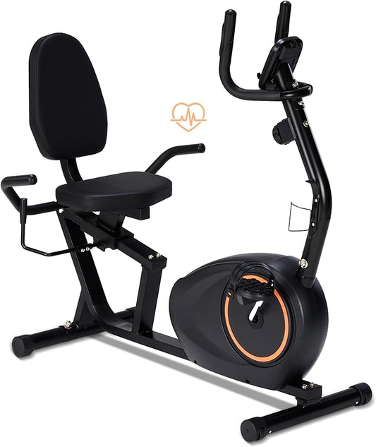 Recumbent Exercise Bike for Home with Quiet 16 Levels Magnetic Resistance, Recumbent Bike for Seniors & Adults with 400LBS Weight Capacity, Large Comfortable Seat, Backlit LCD Monitor, and Pulse Sensor