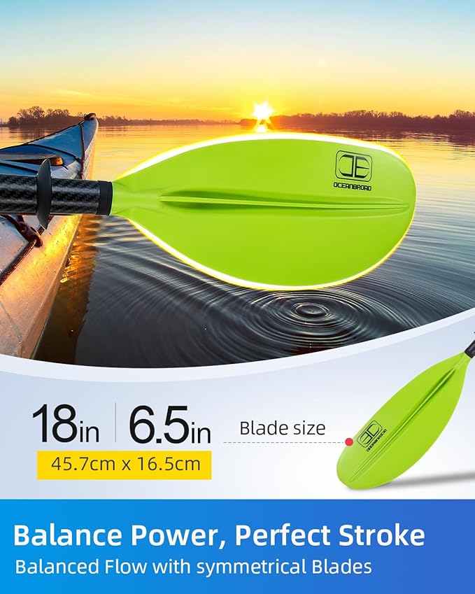 OCEANBROAD Adjustable Carbon Fiber Kayak Paddle 86in/220cm to 94in/240cm Kayaking Oar for Adults with Paddle Leash 1 Paddle