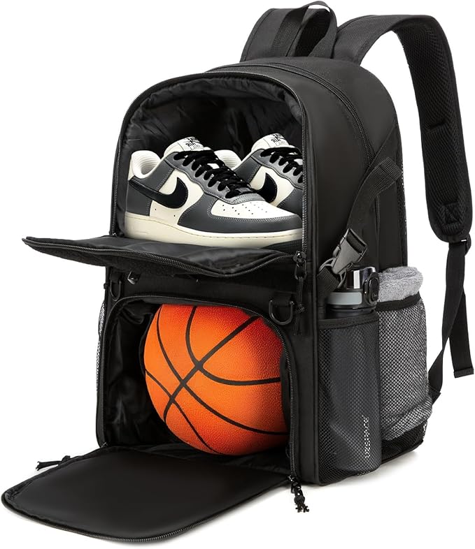 Basketball Bag Backpack with Ball Holder and Shoes Compartment,Best for Basketball, Soccer, Volleyball, Gym. (BLK)