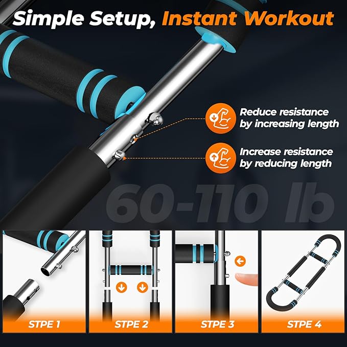 Twister Arm Trainer - Adjustable Resistance 60-100lb for Chest & Arm Workout, Portable Upper Body Strength Training Bar for Home & Gym, Detachable Power Twister Exercise Equipment