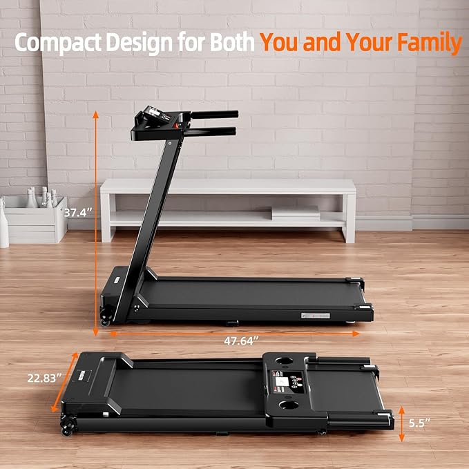 Portable Foldable Treadmills for Home, Walking Pad Treadmill, Lightweight Folding Treadmill with Handle, 3.0 HP Treadmills for Exercising, 300 LBS Capacity, with LED Display