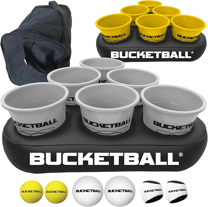 BucketBall | Team Color Edition | Party Pack (Silver/Yellow): Original Yard Pong Game: Best Camping, Beach, Lawn, Outdoor, Family, Adult, Tailgate, Jumbo, Giant Game