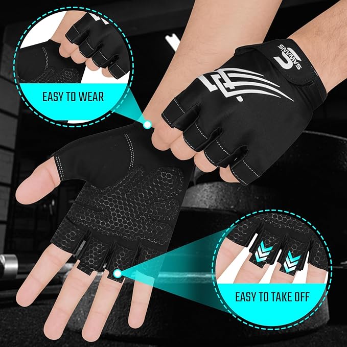 Weight Lifting Gym Gloves for Men and Women Workout Training Breathable Lightweight Fitness Gloves Non-Slip Silicone Padded Palm Grip Protection Half Finger Exercise Pull ups