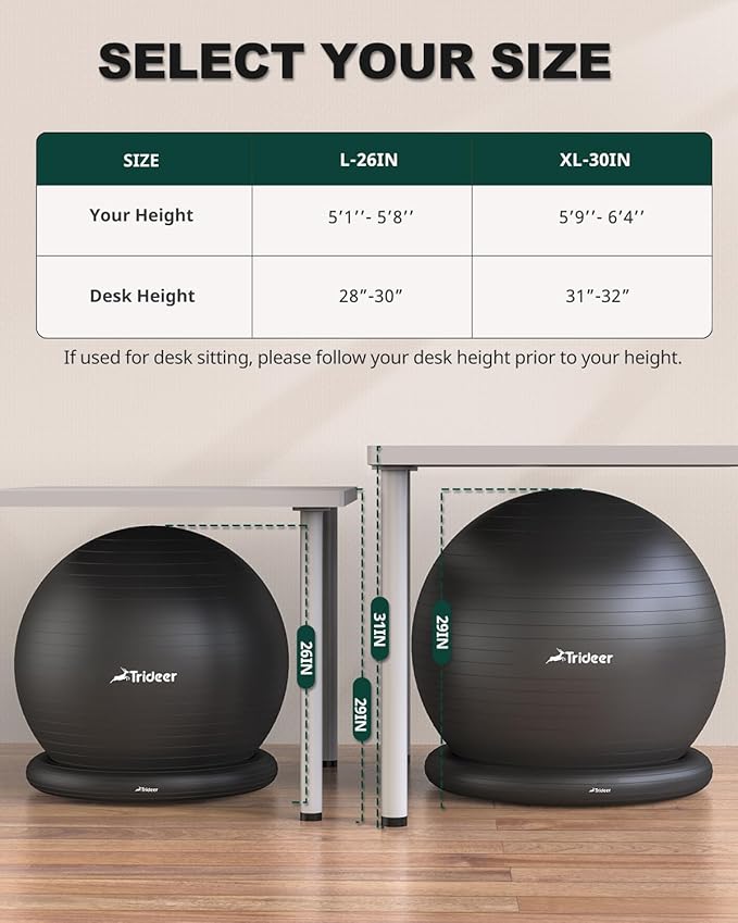 Trideer Ball Chair - Yoga Ball with Base & Bands for Home Gym Workout