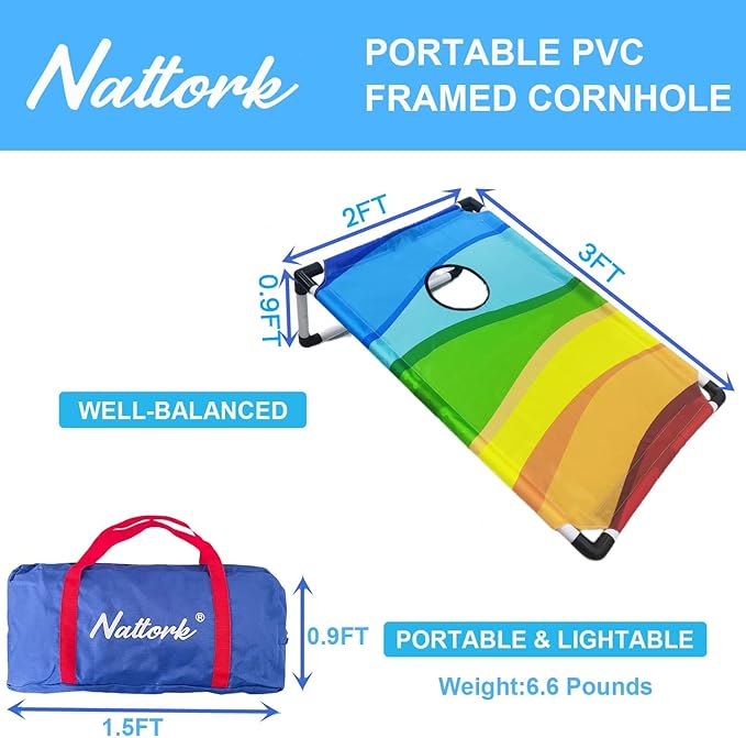 Portable Cornhole Set with 2 Collapsible Cornhole Boards, 8 Cornhole Bean Bags and Carrying Case for Yard Toss Game, Indoor Outdoor Camping Games for Adults Family (3 x 2-feet)