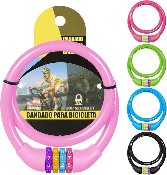Bike Lock, 25 inch Bike Lock Cable, Portable Anti Theft 4 Digits Codes Cable Locks, Resettable Combinations Coiling Bicycle Lock for Bike, Motorbike, Scooter, Skateboard, Gate, Fence (Pink
