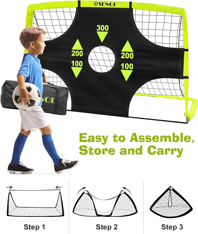Soccer Goal，Portable Soccer Goal of 6x4ft，2 Set of Soccer Goal Backyard Training Equipment with Soccer Ball and Scoring Target Cloth，Outdoor Sports Games Gift