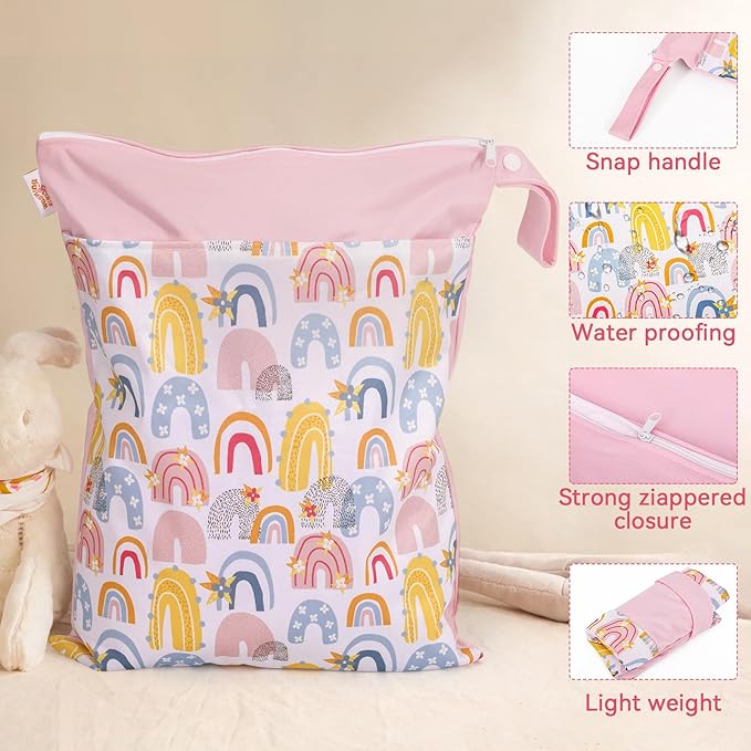 Wet Bag,Wet Dry Bag,Wet Bag for Swimsuit,With Two Zipper Wet dry Pouch,Waterproof Reusable Rainbow