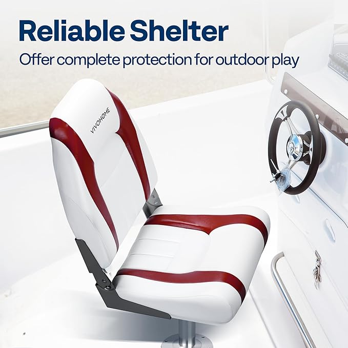 VIVOHOME Folding High Back Boat Seats 2 Pack, Waterproof Boat Captain Chairs, 4 Mounting Screws Included, White and Red
