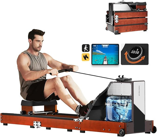 Magnetic/Water Row Machine for Home Rower 331LB Weight Capacity, Folding Rowing Machine with LED Monitor, App Supported, Tablet Holder, Comfortable Seat, Trifold Home Rowing Machine