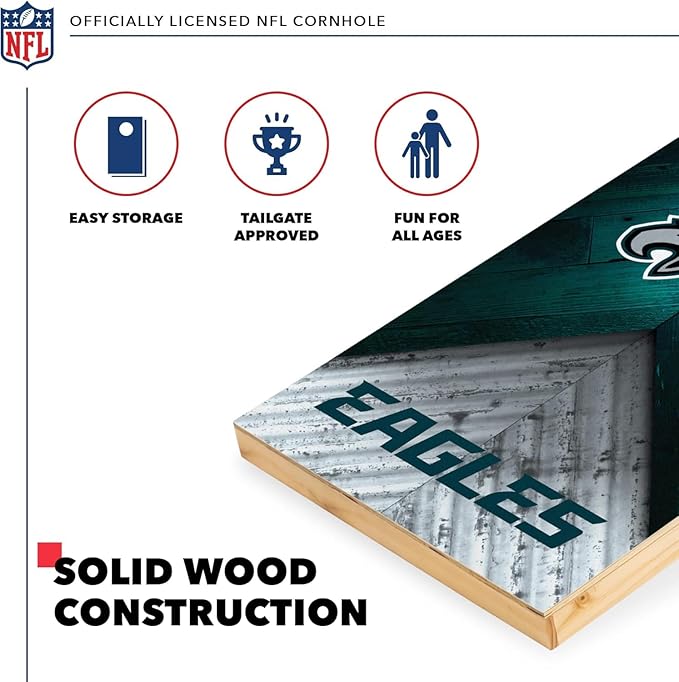Wild Sports NFL Football 2' x 4' Regulation Size Solid Wood Cornhole Set with Direct Print HD Team Graphics Great Gift for Any Football Fan! Bean Bag Toss Family Outdoor Game