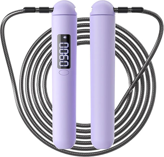 Smart Jump Rope – Customisable Calorie, Count and Time Settings Jump Ropes, Adjustable Steel Wire Skipping Rope with LED Display, for Men Women Fitness and Workout