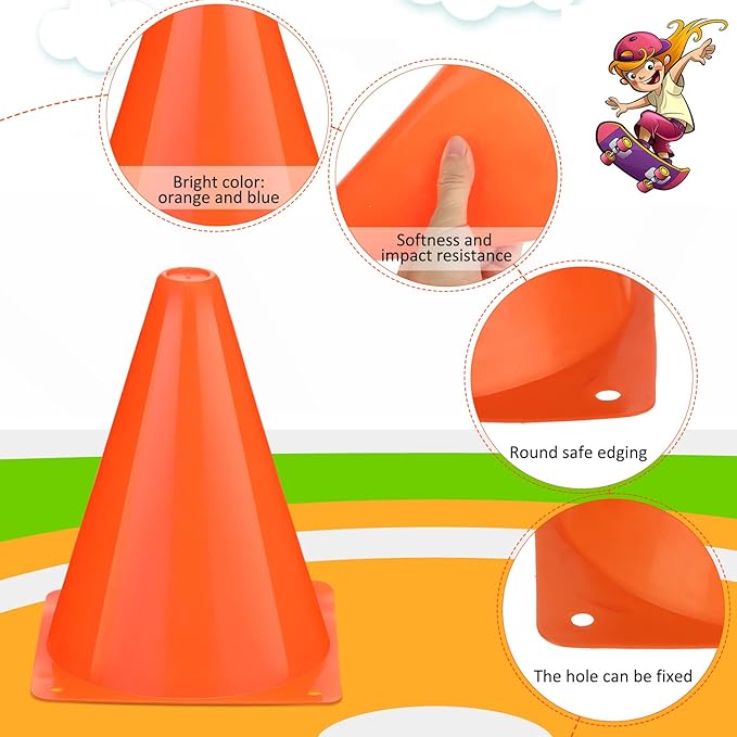 Reginary 40 Pieces 7 Inch Small Cones for Sports Football Bike Obstacle Training Cones Plastic Traffic Roadblock for Sports Skating Indoor Outdoor Activity Construction Party