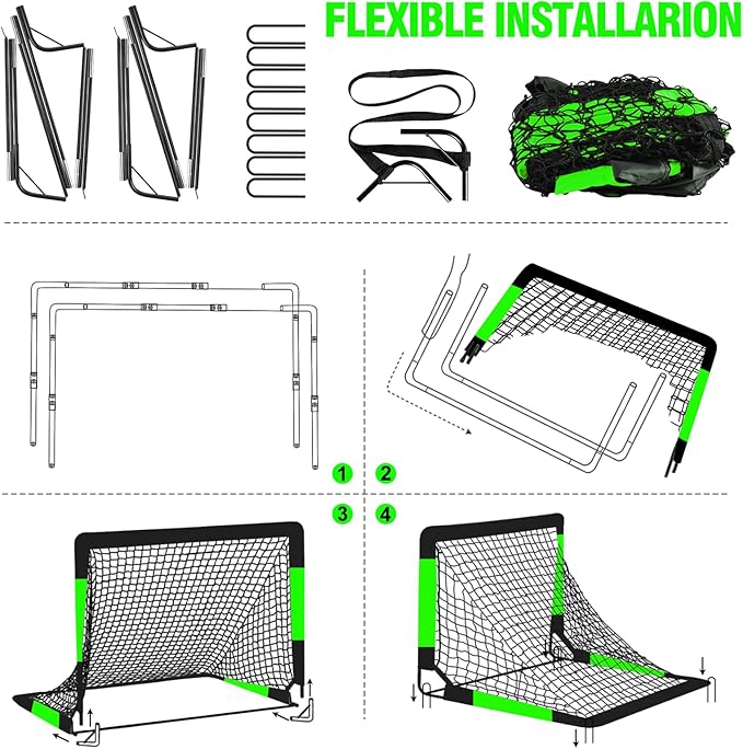 Kids Soccer Goal for Backyard Set - 2 Set of 7X5 / 6X4 ft Toddler Soccer Nets Training Equipment, Soccer Ball, Pop Up Portable Soccer Set for Kids and Youth Games and Training Goals Ages 3-16 Gift