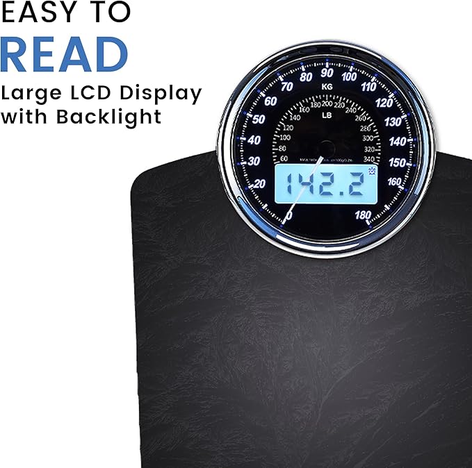 EILISON Highly Advance 2-in-1 Digital & Analog Weighing Scale for Body Weight-400lbs, 4 High Precison GX Sensor Accurate, Thick Tempered Glass, Extra Large Display (red) (New Black)