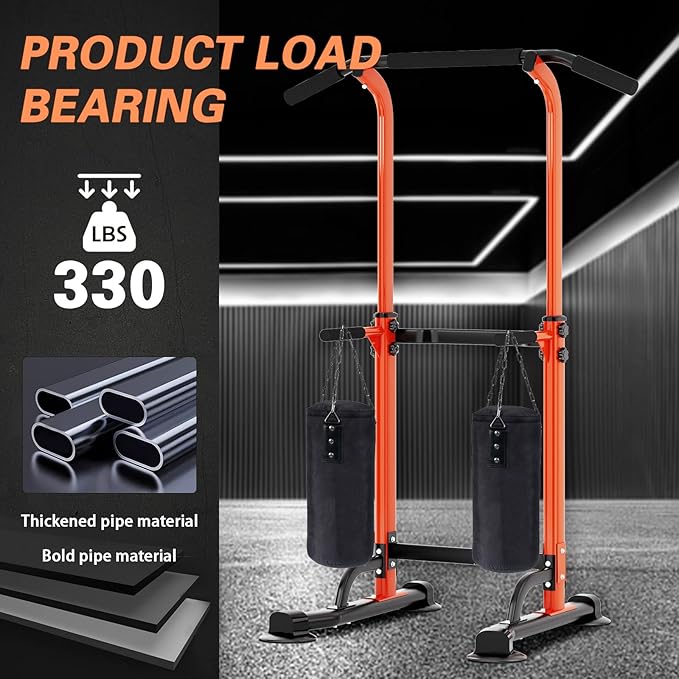 soges Power Tower Pull Up Bar Station, Free Standing Pull Up Rack Dip Station for Home Gym, Height Adjustable Home Strength Training Fitness Workout Equipment