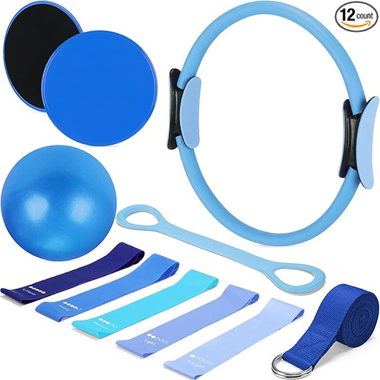 Set of 6 Style Pilates Home Equipment Set Pilates Essential Kit Workout Accessories 14 Magic Circle Mini Exercise Ball Yoga Strap Silicone Tension Strip Tension Band Sliding Plate