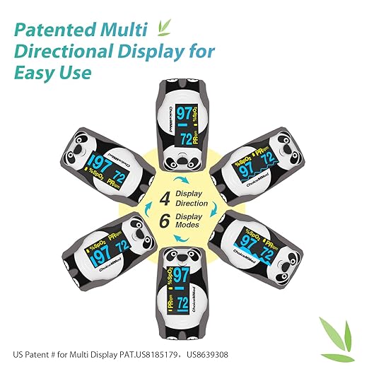 CHOICEMMED OLED Panda Pediatric Pulse Oximeter Fingertip – SP02 Pulse Oximeter for Kids – Children Blood Oxygen Saturation Monitor with Color OLED Screen - Child O2 Saturation Monitor with Batteries (Not for Infant or Newborn)