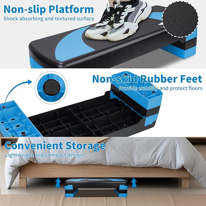 Exercise Workout Aerobic Step Platform Trainer, 31" Aerobic Stepper with 4"-6"-8" Adjustable Height Risers