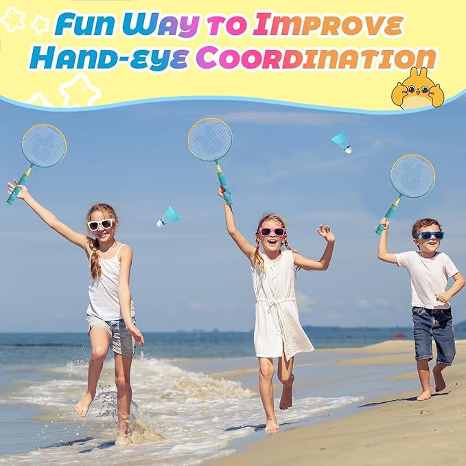 JOY SPOT! Kids Badminton Rackets Set with Soft Grip, Oversize & Lightweight Shuttlecocks Racquet with Carry Bag for Children Youth, 2 Player Sport Game for Indoor Outdoor Backyard