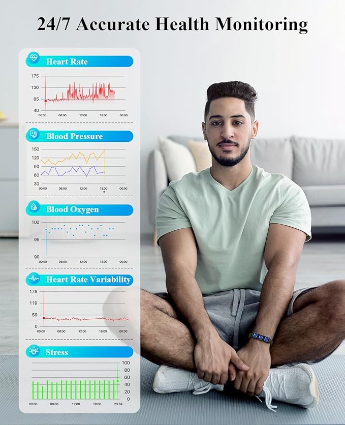Smart Bracelet, Wearable Activity & Fitness Tracker Band, 24/7 Sleep Tracker, All-Day Continuous Heart Rate Blood Pressure Stress HRV Monitor, 170+ Sport Modes Smart Wristband with 2 Bands, Free APP