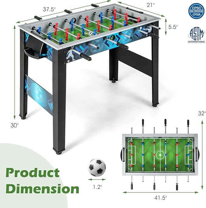 Giantex Foosball Table, 37.5" Foosball Table Adult Size, with 2 Balls, Smooth Handle, Adjustable Leg Leveler, Realistic Soccer Field, Soccer Table Game for Kids, Teens, Table Football Game