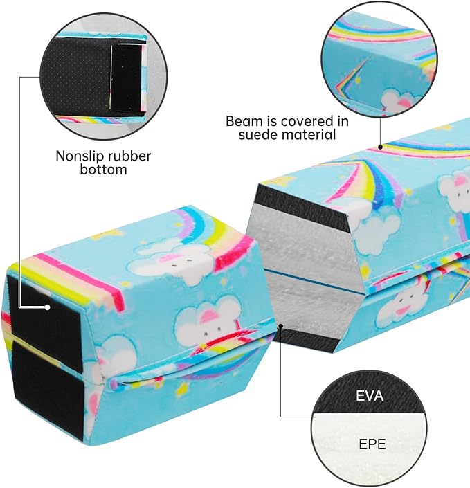 FBSPORT 8ft/6ft Balance Beam: Folding Floor Gymnastics Equipment for Kids Adults,Non Slip Rubber Base, Gymnastics Beam for Training, Practice, Physical Therapy and Professional Home Training