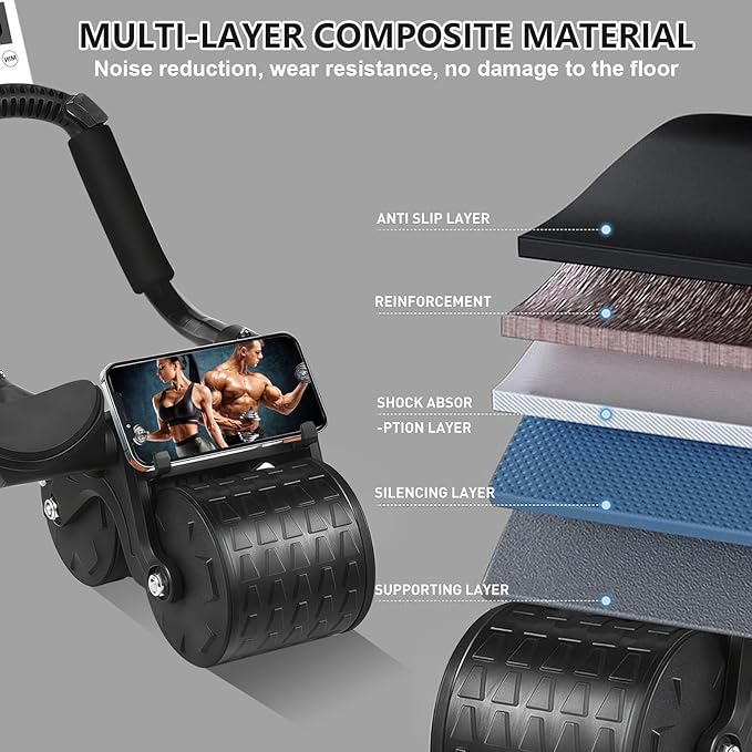 Bersauji 2025 New Ab Roller Wheel with Knee Mat &Timer, Automatic Rebound Abdominal Wheel, Ab Abdominal Exercise Roller with Elbow Support, Abs Workout Equipment Ab Exercise Roller for Women Men.