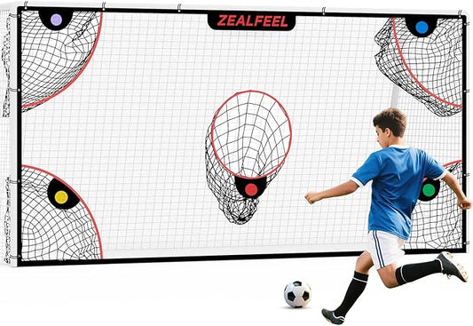Soccer Target Net, 12x6ft Goal Net with 5 Scoring Zones for Practice Shooting & Goal Shots, Anti-Tear Mesh, 3 Steel Rods, Removable Stick-On Markers, Portable Football Training Equipment