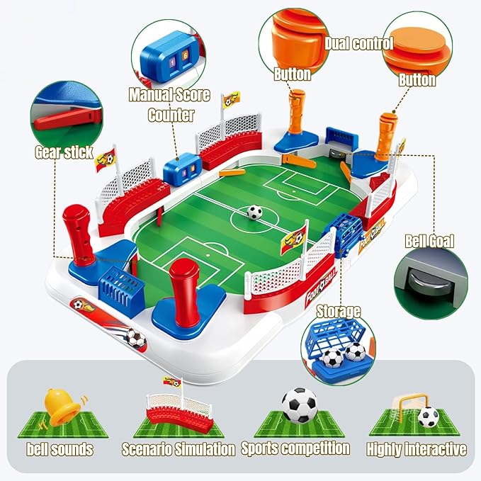 Mini Foosball Table Soccer Game with Bell Scorer - 2-Player Soccer Board Game for Kids and Family Fun