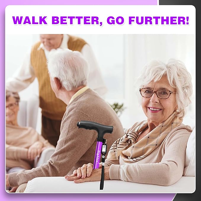 BigAlex Folding Walking Cane with LED Light,Pivoting Quad Base,Adjustable Walking Stick with Carrying Bag for Men/Women