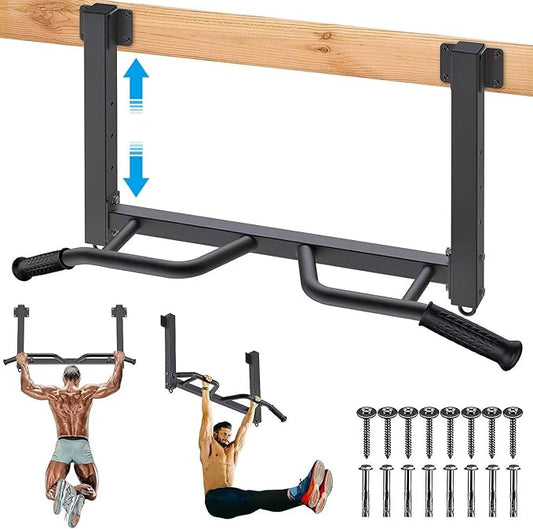 Kipika 32" Ceiling Mounted Pull Up Bar - Heavy Duty, Highly Adjustable, Multifunctional Chin Up Bar - Home Gym System with Punching Bag Hanger and Resistance Bands Training