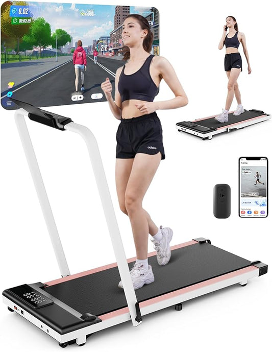 DeerRun 3 in 1 Walking Pad Treadmill, 300 Weight Capacity Foldable Treadmill, 3.0HP Low Noise Under Desk Treadmills for Home Office with Remote & APP