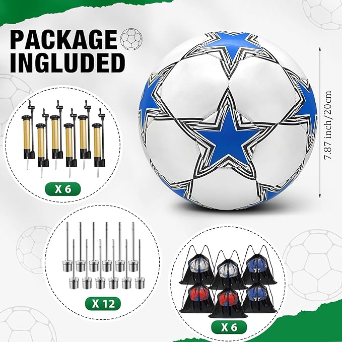 6 Pack Operation Deflated Christmas Soccer Ball with Pump for Child,Items Bulk Deals Soccer Balls,Classic Soccer Balls with Mesh Sport Bag Pump Needle for Shoebox Gift Fillers Charity Donations