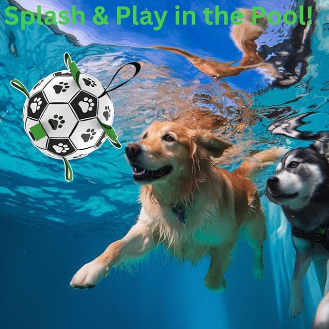 Dog Ball 8 inch - Dog Soccer Ball with Straps, Durable Dog Soccer Ball Indestructible, Perfect Soccer Ball for Dogs with Paw Print, Fun Dog Birthday Gifts - Ideal Dog Soccer Ball Toy