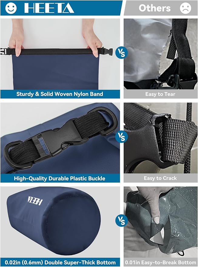 HEETA Waterproof Dry Bag for Women Men(Upgraded Version) 5L/10L/20L/30L/40L Roll Top Lightweight Dry Storage Bag Backpack with Emergency Whistle for Travel, Swimming, Boating, Kayaking, Camping, Beach