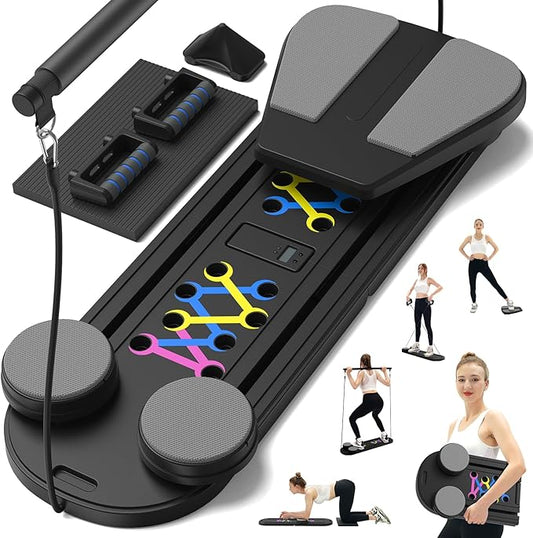 Pilates Board,Foldable Pilates Reformer Sets with Timer,Multifunctional Abdominal Pilates Board for Home Workout Equipment,Portable Ab Board Trainer Pilates Exercise Machine, Pilates Board for Women