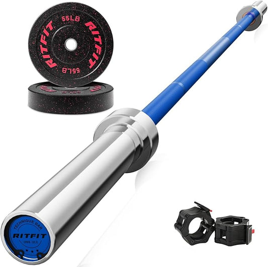 RitFit Barbell Weight Set - 4/6FT Olympic Barbell with Weight Plates (55-275LB Total) - Weightlifting Equipment for Squats, Curls, Deadlifts, Presses, Hip Thrusts