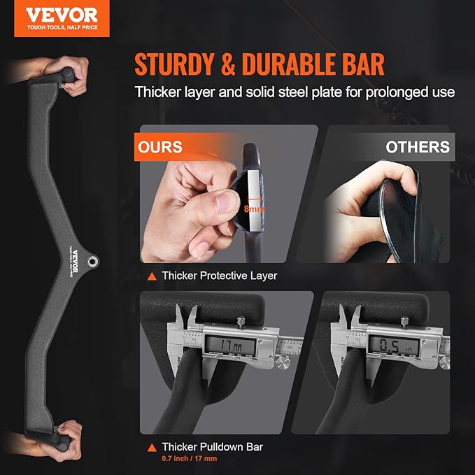 VEVOR LAT Pulldown Attachments, Cable Machine Rowing T-bar V-bar Tricep Pull Down Bar, Back Strength Training Rubber Coated Handle Grip, Bicep Curl Tricep LAT Pulldown Bar for Home Gym Fitness