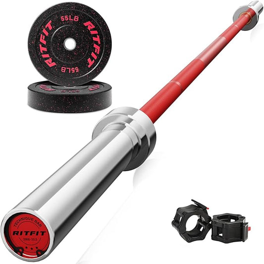 RitFit Barbell Weight Set - 4/6FT Olympic Barbell with Weight Plates (55-275LB Total) - Weightlifting Equipment for Squats, Curls, Deadlifts, Presses, Hip Thrusts