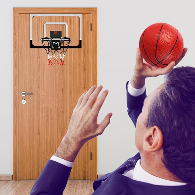 AOKESI Aokesi Basketball Hoop Indoor/Outdoor, Mini Basketball Hoop Set with Electronic Scoreboard Air Pump & 3 Balls Over The Door Basketball Hoop Perfect Sports Basketball Toys for Kids & Adults
