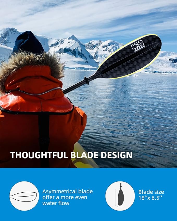 OCEANBROAD Carbon Fiber Kayak Paddle 90.5in/230cm, 86in/218cm for Adults Kayaking Boating Canoeing Oar with Paddle Leash