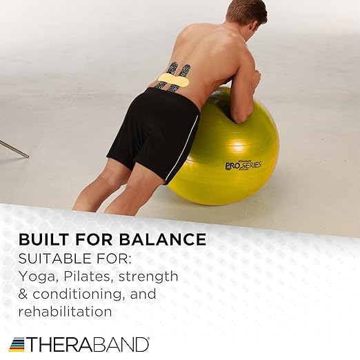 THERABAND Pro Series Exercise Ball, 18" Yellow Stability Trainer for 4'7"–5' Users, Anti-Burst Yoga & Pilates Ball, Balance & Core Trainer, For Athletes Fitness at Gym & Home