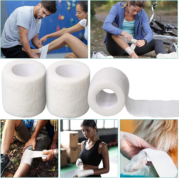 Treela 48 Pack Self Adhesive Wrap Bandage Bulk, 2 Inches x 5 Yards Self Adherent Cohesive Bandage Elastic Athletic Tape Breathable Wound Tape for Stretch Athletic Sports Wrist Ankle(White)