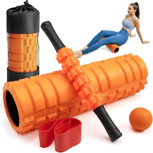 5 in 1 Foam Roller High Density Foam Roller Set for Deep Tissue Muscle Massage, 18" Trigger Point Fitness Exercise Massage Roller Self-Myofascial Release for Whole Body